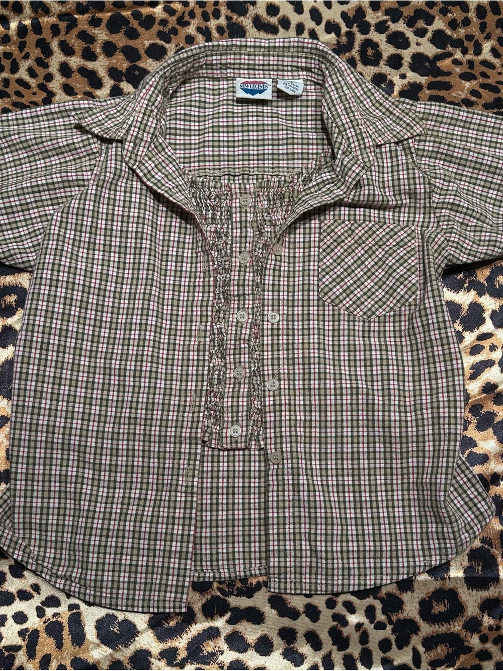 Vintage New Legends Green Plaid Cropped Layered Smocked Top
